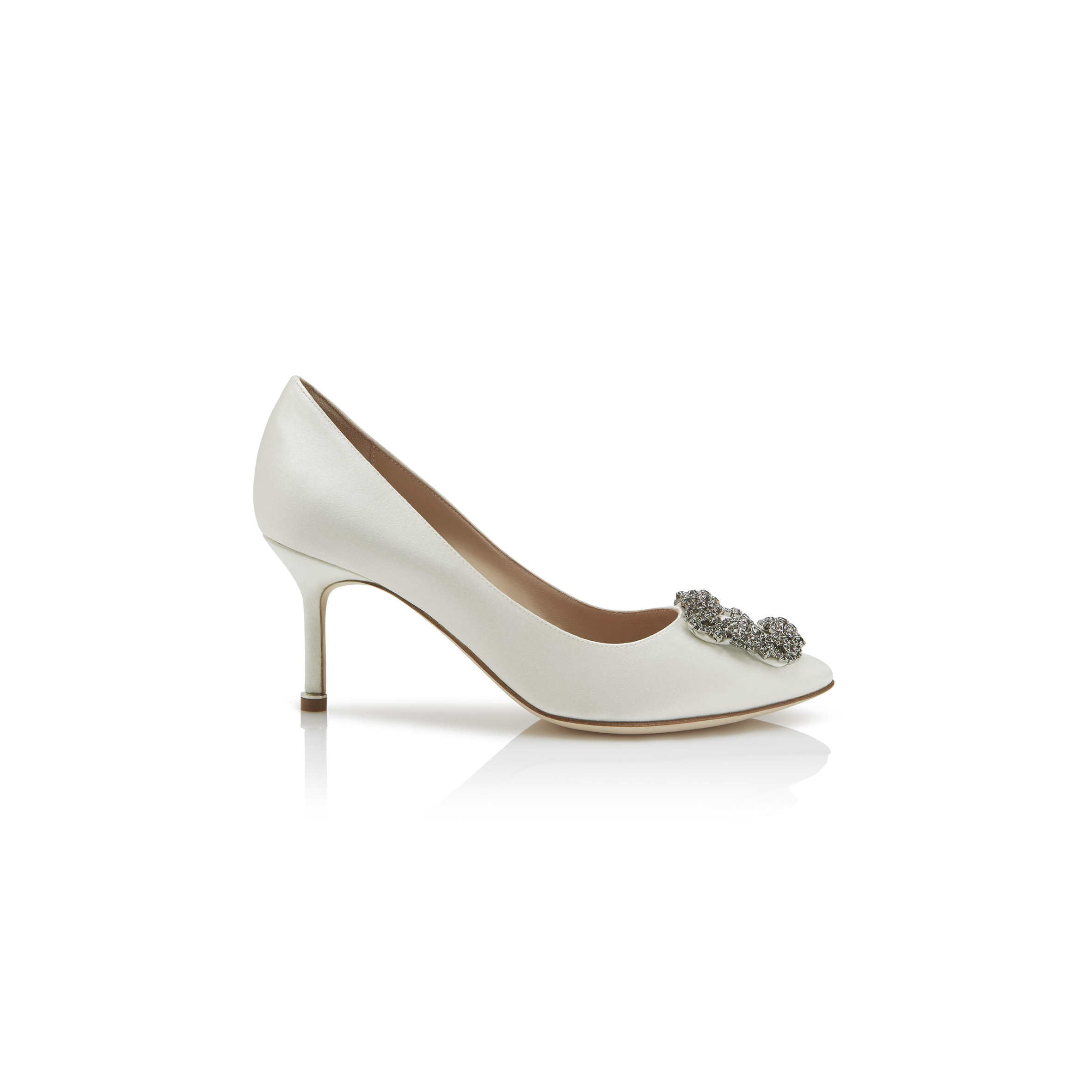 man010 B1ahn*k hangisi 70 white satin jewel buckle pumps 9xx-0662-0039
